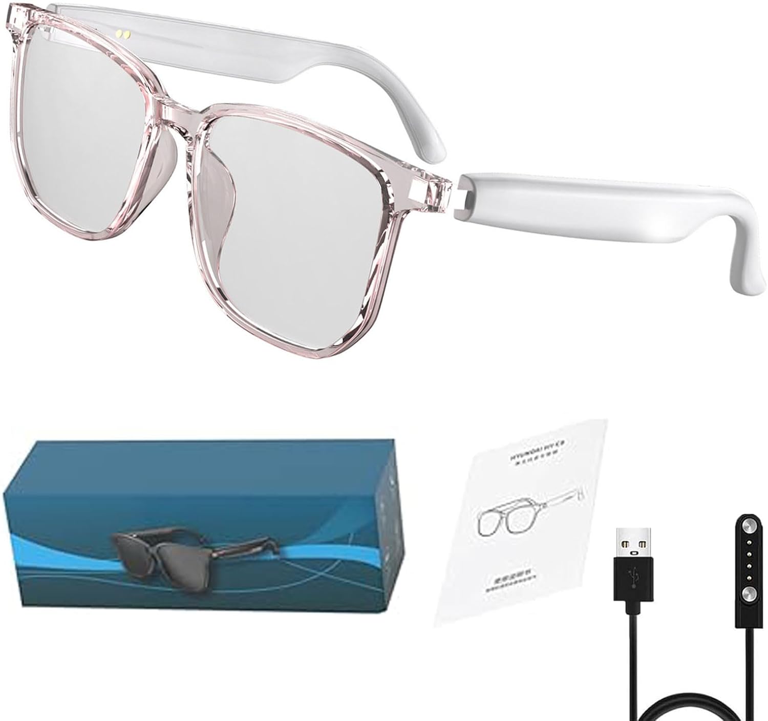AI Translator Glasses, AI Glasses for Men Women, AI Smart Glasses Supports 144 Languages, Glasses Headphones Anti-Blue Light Lenses, Open Ear Music & Hd Calling White