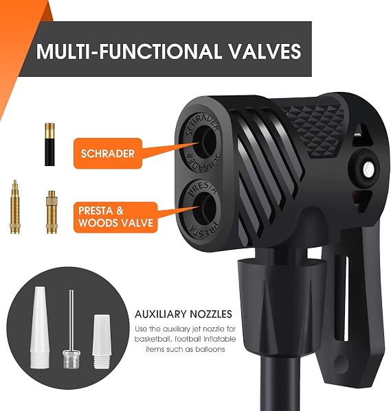 Bike Air Pump 160 PSI, Portable Bike Tire Pumps with Schrader and Presta Valve, Mini Floor Bicycle Air Pump with Ball Needles and Balloons Nozzle, Inflator for Soccer Basketball