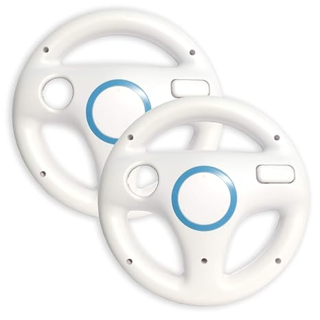 Old Skool Mario Kart Racing Wheel Compatible with Wii & Wii U 2 Pack, White