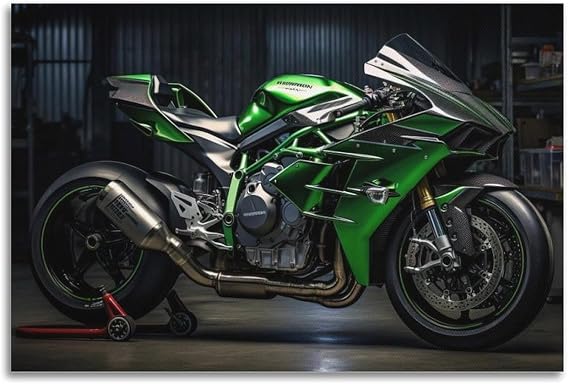 CWBUFD Racing Motorcycle Poster H2 Greenery Superbike Motorbike Decorative Canvas Family Bedroom Artwork Picture Painting 12x18inch(30x45cm)