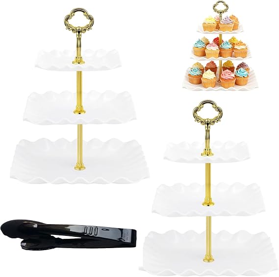 3 Tiers Cake Display Stand, 2 Pcs White Afternoon Tea Stands
