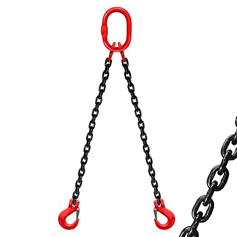 2 Ton Chain Sling 1/4 Inch x 5 Ft Lifting Chains 2 Legs Industrial Grab Hooks 4400LBS Capacity Lifting Slings G80 Alloy Steel Engine Chain Hoist Lifts for Cargo Security Towing and Handling