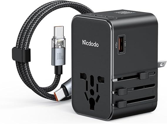 Mcdodo CP-6140 100W 3C1A Universal Seyahat Adaptörü (Type-C to Type-C Kablolu) Siyah