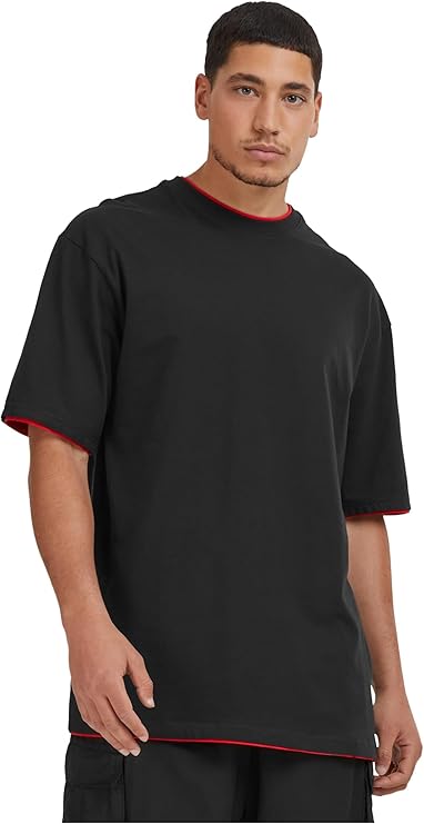 Urban Classics Contrast Tall Tee, Color:blk/red;Groe:4XL