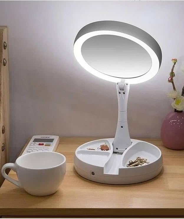 10X Büyütme Çift Taraflı Makyaj Ayna Katlanabilir 21 LED Işıklı Makyaj Aynası USB Kablo
