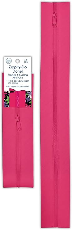 June Tailor 18" Zippity-Do-Done Pull Sewing Kit, Pink Zipper