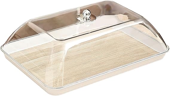 Sharplace Rectangular Cake Stand with Clear Lid, Multifunctional Cake Serving Tray, Cup Cakes Display Plate Large Serving Platter for Snack Fruit Organizer for Bread, Party, Kitchen, Café, S