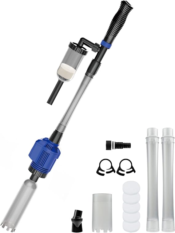 NICREW Power VAC Plus Electric Gravel Cleaner, Automatic Aquarium Cleaner with Sponge Filter, 3 in 1 Aquarium Vacuum Gravel Cleaner for Medium and Large Tanks