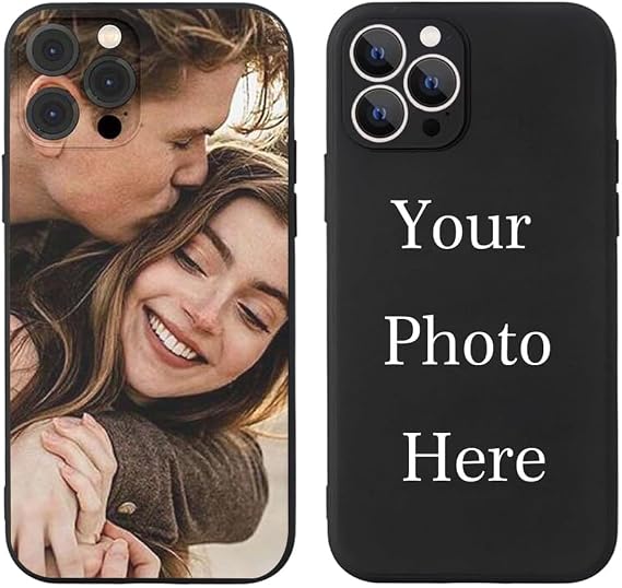VEELU Custom Pictures Phone Case for iPhone 16/15/11/12/13/14 Pro Max Mini, Personalized Phone Cases with Photo, Black & Clear Liquid Silicone Soft Gel Rubber Cover Customized Gifts for Women Men