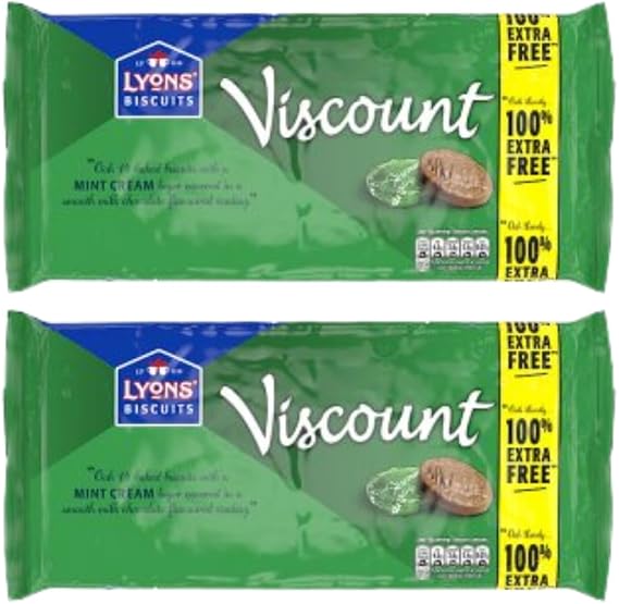 Lyons Viscount Mint Chocolate Cream Biscuits Twin Pack – 100% Extra Free Bundle (2 x 196 g)
