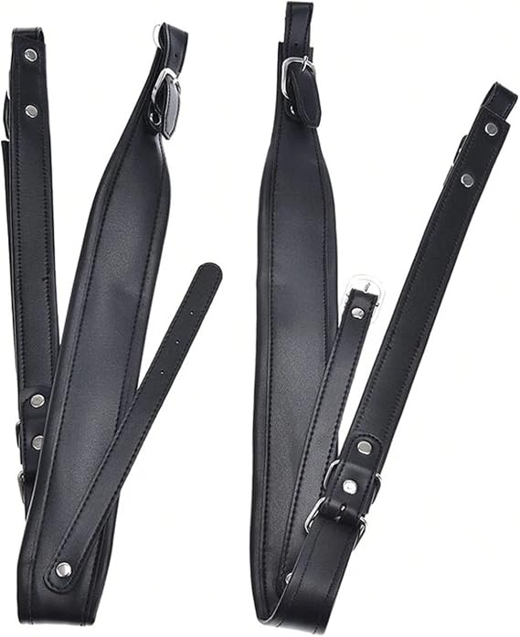 1 Pair Black Accordion Straps Leather,Soft Accordion Shoulder Harness Strap with Adjustable Buckles Accordion Belt for 16-120 Bass Accordions