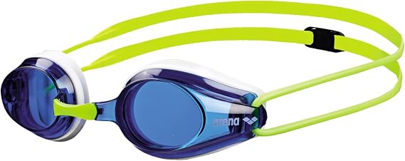 ARENA Tracks Unisex Junior Youth Essential Racing Swim Goggles Kids Swimmers Young Racers Anti-Fog Coated Non-Mirror Lens, Blue/White/Fluo Yellow