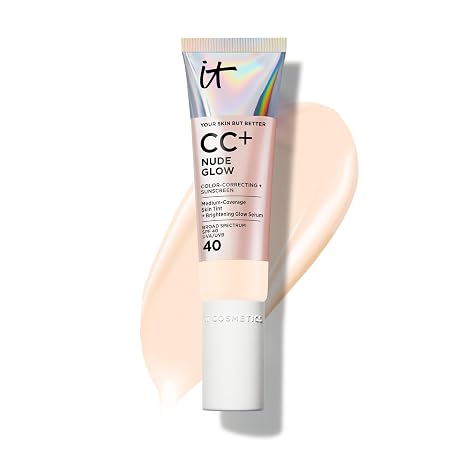 IT Cosmetics CC+ Cream Nude Glow Foundation with SPF 40 - Healthy Glow Tint | Medium Coverage Dewy Skin Tint for Normal/Dry + Mature Skin - Brightening Glow Serum, 90% Skincare Formula, 24HR Hydration