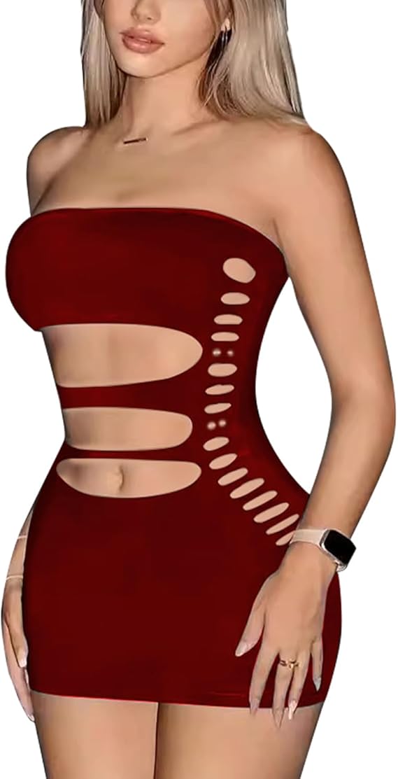 Sleeveless Strapless Sexy Dresses for Women Tube Bodycon Cut Out Dress Badydoll Dresses Lingerie Dress Clubwear