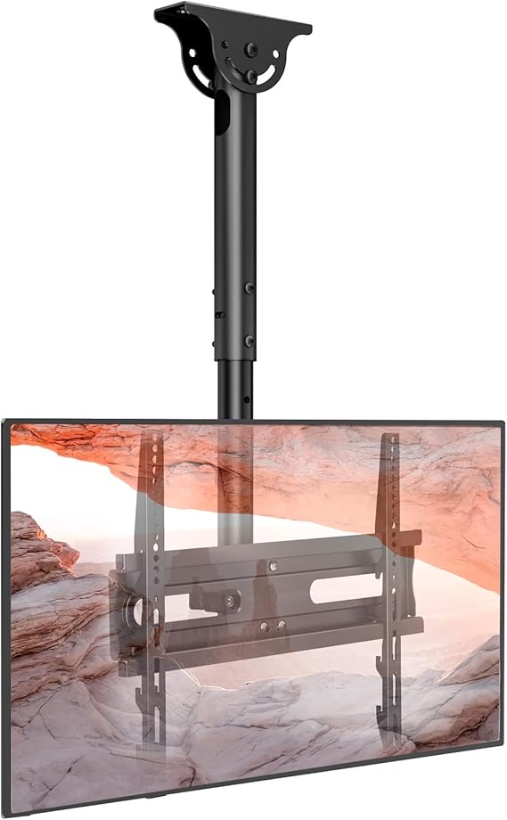 AX WABER TV Ceiling Mount for 26-65 Inch Screens, VESA/Horizontal 100~400mm/Vertical 100~400mm, 360° Rotation, Adjustable Left/Right/Up/Down Angles, Extendable Up/Down, TV Hanging Bracket, 50KG Load