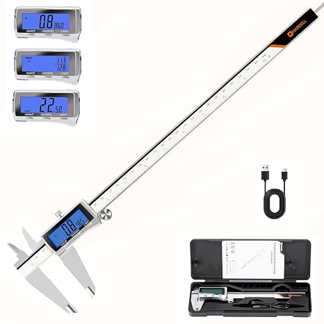 HARDELL Digital Caliper 12 Inch, Rechargeable All Metal W/Backlight Screen