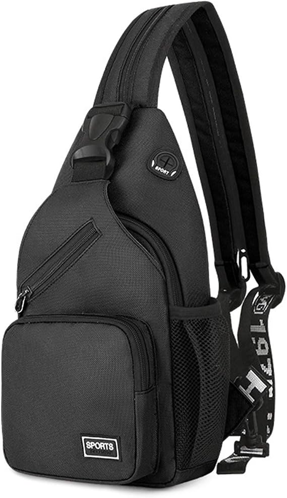 FANDARE Women Chest Bag Small Backpack with Earphone Hole Crossbody Bags Girl Crossbody Crossbody Sport Travel Cycling Winter Sling Bag Polyester Durable, Black/White, L, Modern