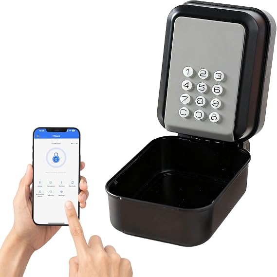 Smart Key Lock Box with TTLock APP Control – IP65 Weatherproof Lockbox Bluetooth & Passcode Entry, Key Safe Wall Mounted for Home Office Realtor