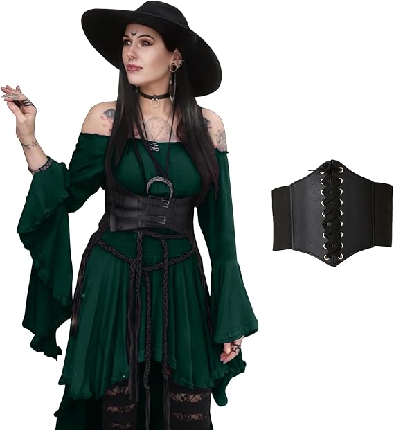 BITSEACOCO Women's Off Shoulder Gothic Witch High Low Dress Victorian Medieval Fairy Dresses Cosplay Halloween Costumes