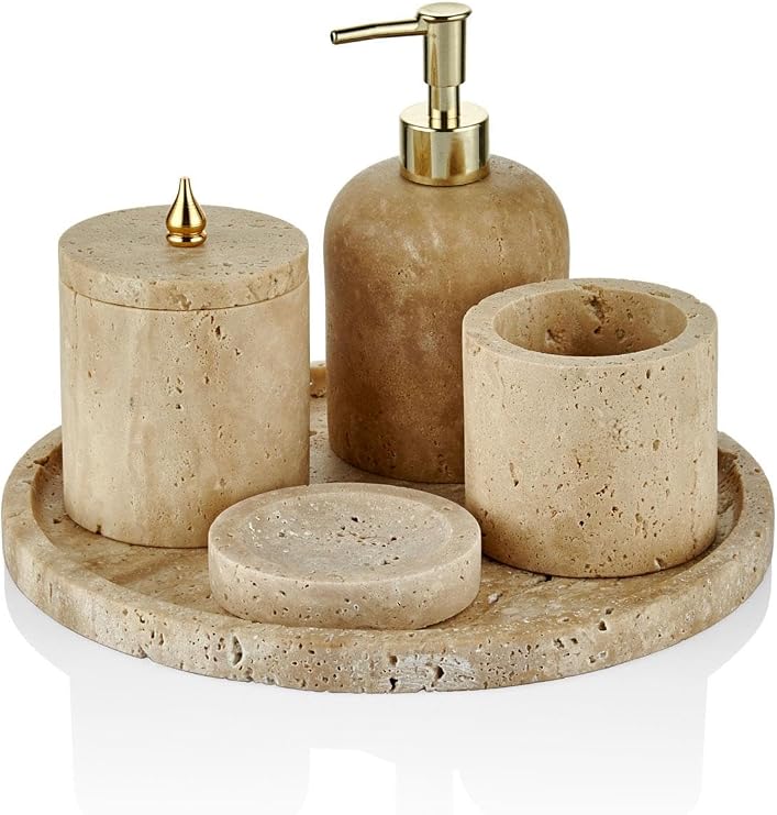 setabianca Evza Travertine Marble Drop Bathroom Set