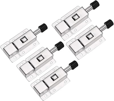 uxcell Door Barrel Bolt, Stainless Steel Security Push Button Spring Loaded Latch, 5 Pcs