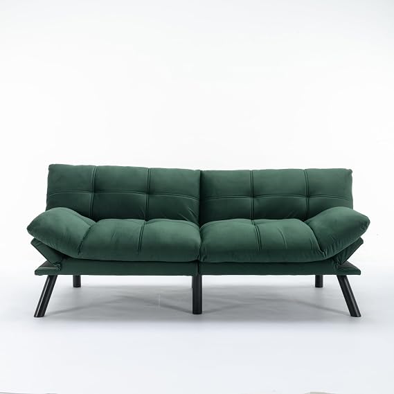 70.87" Convertible Folding Modern Sofa,2 Seat Sofa,with 3 Level Adjustable Backrest & Arm,Modern Couch Bed,for Small Apartment,Living Room,Office,Emerald