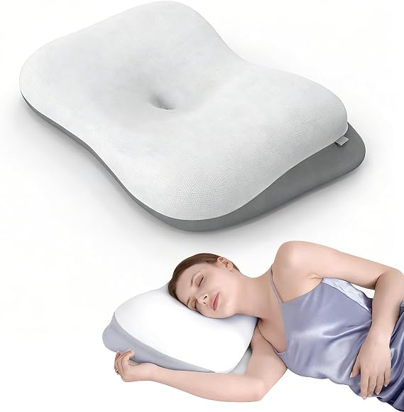 VADSBO Sleep Pillow Ergonomic Contour Design Cooling Memory Foam Pillows for Neck Support, Side & Back Sleepers White Gray