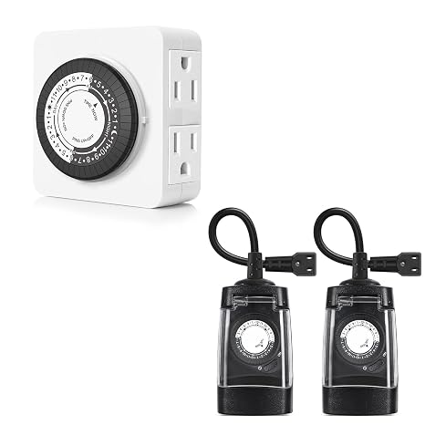 G-ELEK Indoor Dual Outlet Timer & Outdoor Timer Outlet Waterproof 2Pack, Timers for Electrical Outlets, Christmas Light Timer Outlet