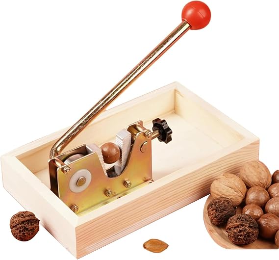 Nutcracker Nut Shell Cracker Heavy Duty, Macadamia Opener, Shelling Machine Durable Alloy Handle and Wood Organiser for Hazelnut, Brazil Nuts, Almonds, Pecan, Walnuts, Etc