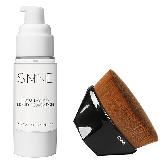 IS'MINE White Liquid Foundation Makeup with Flat Top Kabuki Foundation Makeup Brush