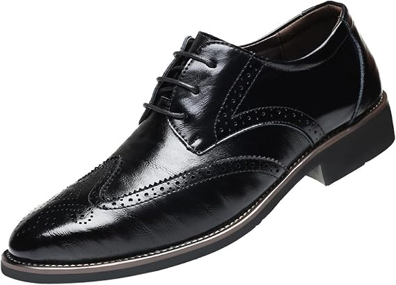 Leather Shoes Men Wide Fit,Classical Style Men's Breathable Hollow Business Casual Pointed Shoes
