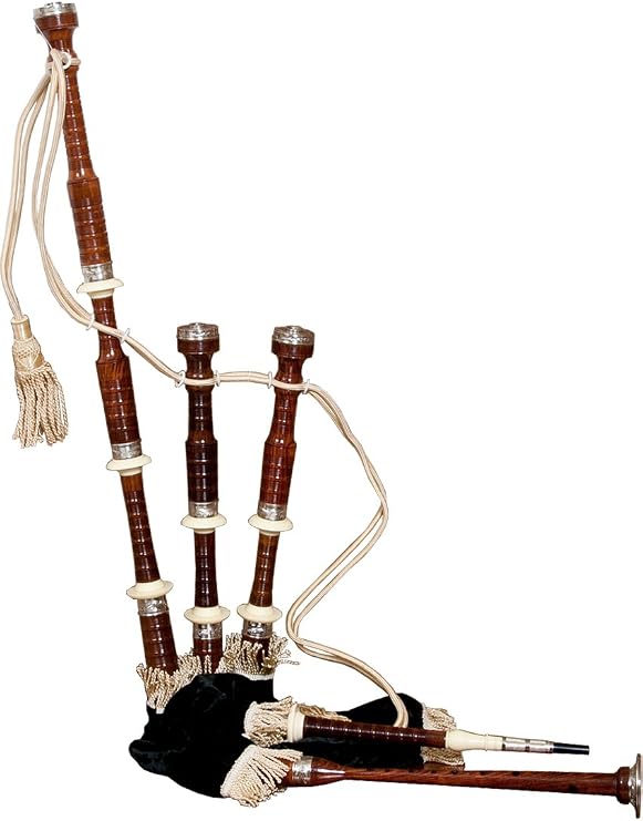 Full Size Bagpipe Engraved Nickel Plated w/Black Cover