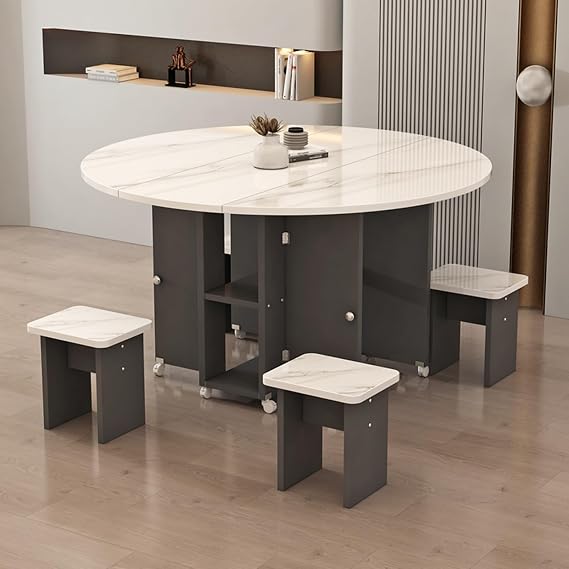 Drop Leaf Dining Table, Space Saving Drop Leaf Table, Extendable Foldable Dining Room Table, with Storage Shelves & Lockable Wheels, for Small Apartment,No Assembly Required(Gray,80cm)