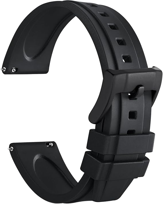 WOCCI 24mm Hevea Watch Band, FKM Rubber (Not Silicone), Quick Release Replacement Strap for Men, Black Buckle (Black)