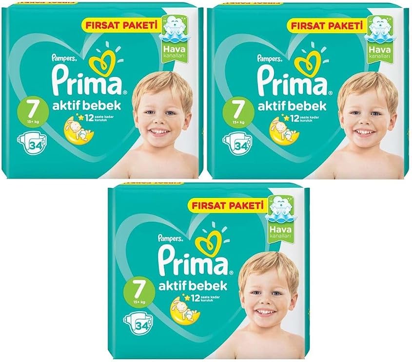 Prima Bebek Bezi Aktif Bebek Aylık Paket Fırsat Paketi 7 Beden Xxlarge 102 Adet
