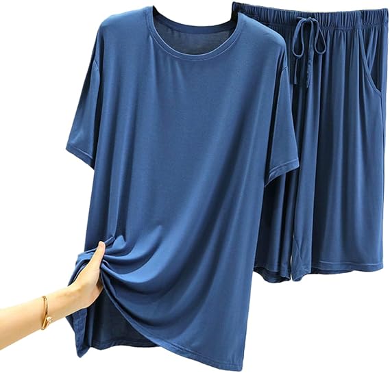 Men's Sleep Sets,2-Pieces Modal Pajamas Set Ultra Soft Sleepwear Short Sleeve Top Shorts Bottom Pjs Lounge Set