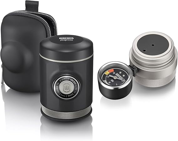 WACACO Picopresso Bundle: Portable Espresso Maker (with Protective Case) + Pressure Gauge Pro-Level Manual Travel Coffee Machine for Ultra-Fine Grind, Precision Pressure Monitoring