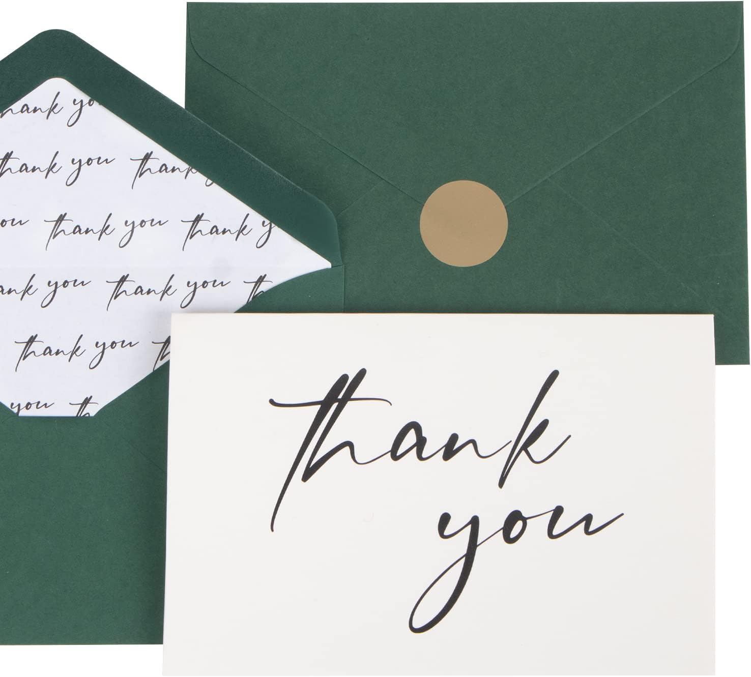 AZAZA 50 PK Thank You Cards with Envelopes,Green Envelopes and Gold Stickers Thank You Notes,Minimalistic Thank You Cards Bulk with Envelopes for Weddings,Baby Shower,Graduation 4  6 IN