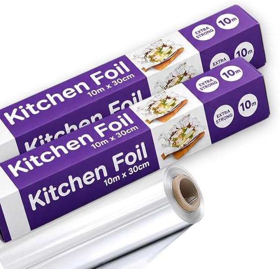 Aluminium Kitchen Foil 2xRoll 300mm x 10M Extra Strong Cooking Foil Tin Foil for Baking Roasting Grilling Food Wrapping Catering Kitchen Use for BBQ & Cooking Durable Silver Foil