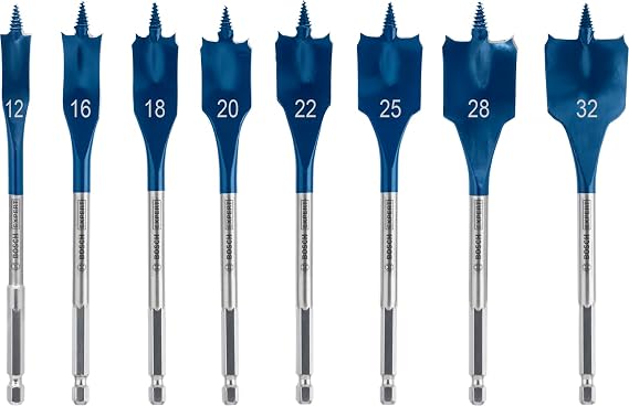 Bosch 8 x Expert Self Cut Speed yassı freze matkap seti (yumuşak ahşap, sunta, Ø 12,0, 16,0, 18,0, 20,0, 22,0, 25,0, 28,0, 32,0 mm, profesyonel aksesuar matkap)