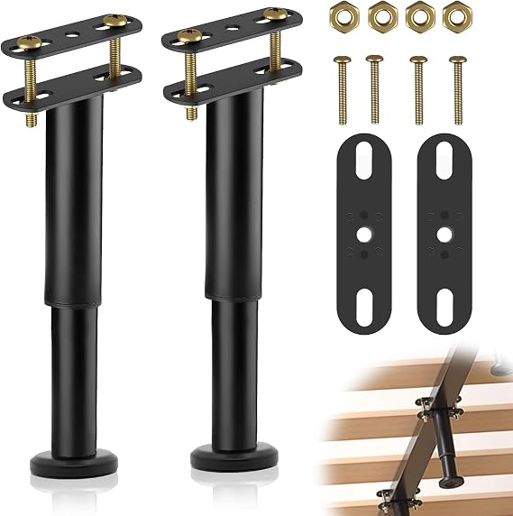 2 PCS Heavy Duty Adjustable Bed Support Leg 18-33cm, Adjustable Bed Legs Retractable Metal Beds Support Feet for Beds Frame Sofa Cabinet Replacement Parts (Black)