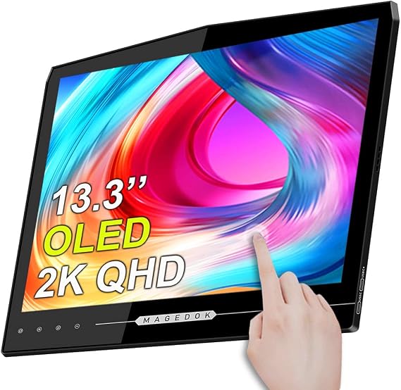 OLED Portable Touchscreen Monitor, 13.3" 2K 1MS Portable Gaming Monitor 100% DCI-P3 Ultra-Thin Computer External Display, External Second Screen USB C/HDMI with Smart Cover