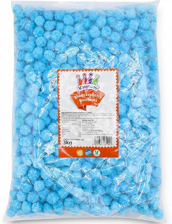 Kingsway Blue Raspberry Bon Bons Chewy Dusted Sweets 3kg Bulk Bag | Classic Nostalgic Sharing Candy for Parties & Celebrations
