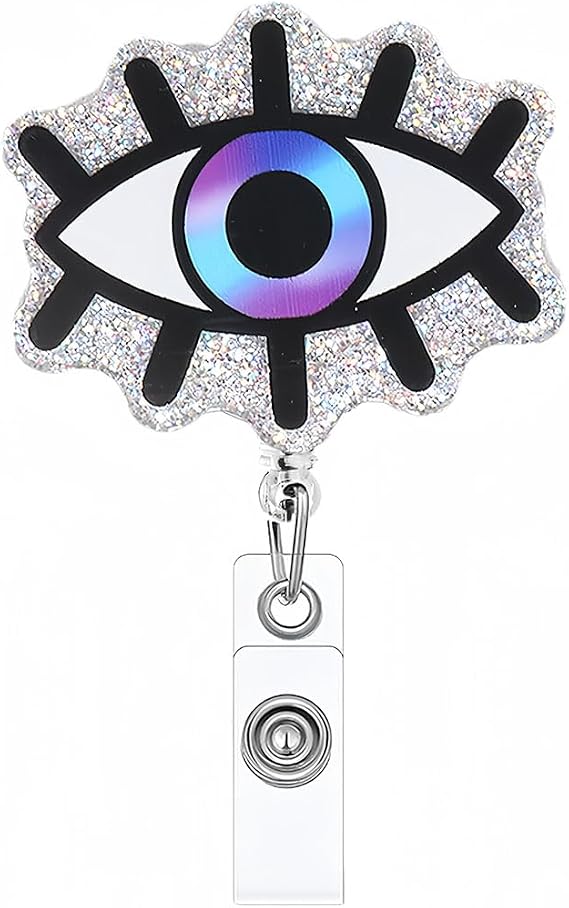 Retractable Badge Holder Blue Evill Eye Badge Reel Holders with Id Clip Heavy Duty Id Name Tag Badge Clips Keychain for Nurse Teachers Office Workers & Nursing