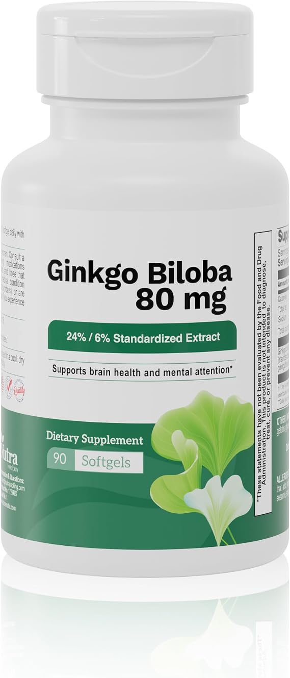 Ginkgo Biloba 80 mg Brain Health Memory Support 90 Count