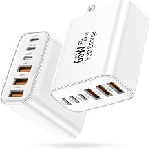 FEEL2NICE 2-Pack 65W USB C Charger Block, 6-Port Fast Wall Charger [3 PD USB-C & 3 QC 3.0 USB-A], Compact Adapter for iPhone 17 16 15 14 13 12 11 X 8,Pro,Max,iPad, iPod,Galaxy, Google & More