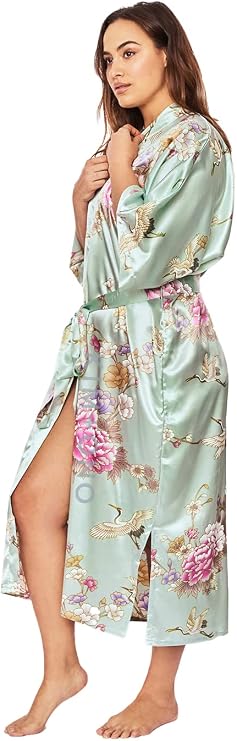 KIM+ONO Plus Size Satin Long Kimono Robe for Women