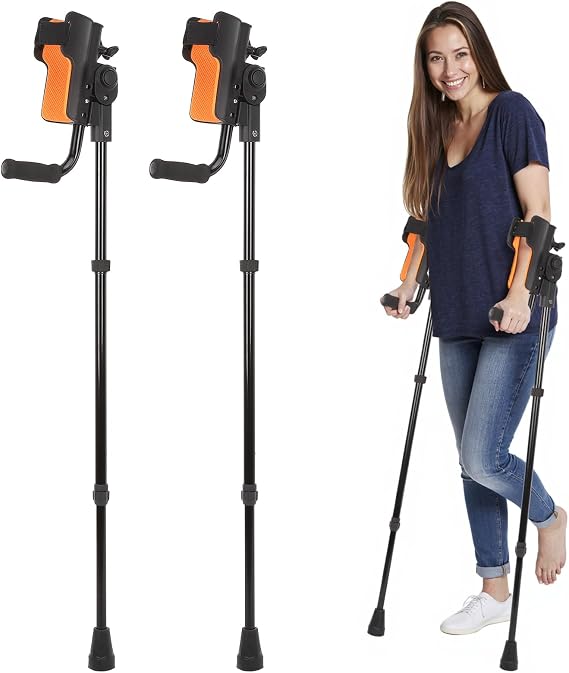 Dyna-Living Forearm Crutches for Adults - 3 Adjustable Angles Folding Forearm Crutches, Lightweight Aluminum Crutches with Adjustable Elbow Elastic Band, Perfect for Post-Surgery & Long Term Use