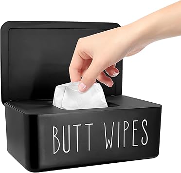 Baby Wipes Dispenser 7.48" L x 4.52" W x 2.75" H 19x11.5x7cm - Flushable Wipes Container for Bathroom, Diaper Wipe Holder, Black