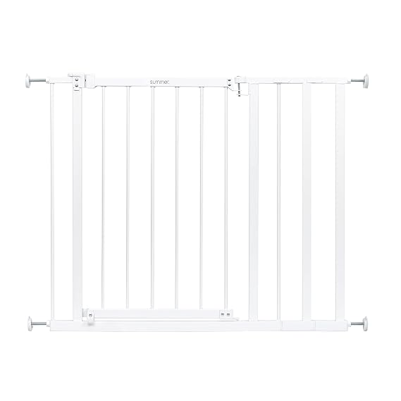 Summer Infant Everywhere Extra Wide Walk-Thru Safety Pet and Baby Gate, 28.75" - 39.75" Wide, 30" Tall, Pressure or Hardware Mounted, Install In-between Rooms, Doorways & Stairways - White Metal